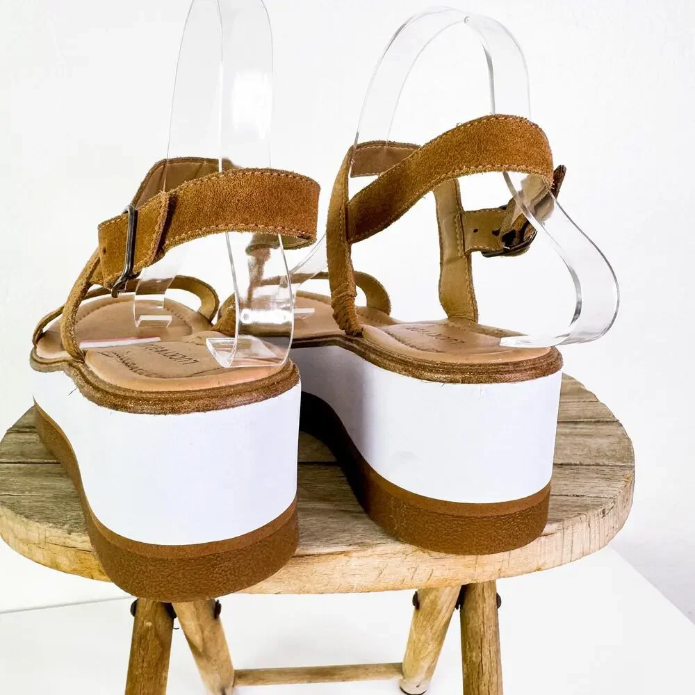 Lucky Brand LK-Tamri Suede Strap Wedge Platform Summer Sandals Cognac sz 9M NEW